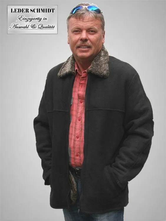 schwarze Herren Lammfelljacke halblang