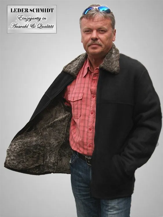 schwarze Herren Lammfelljacke halblang